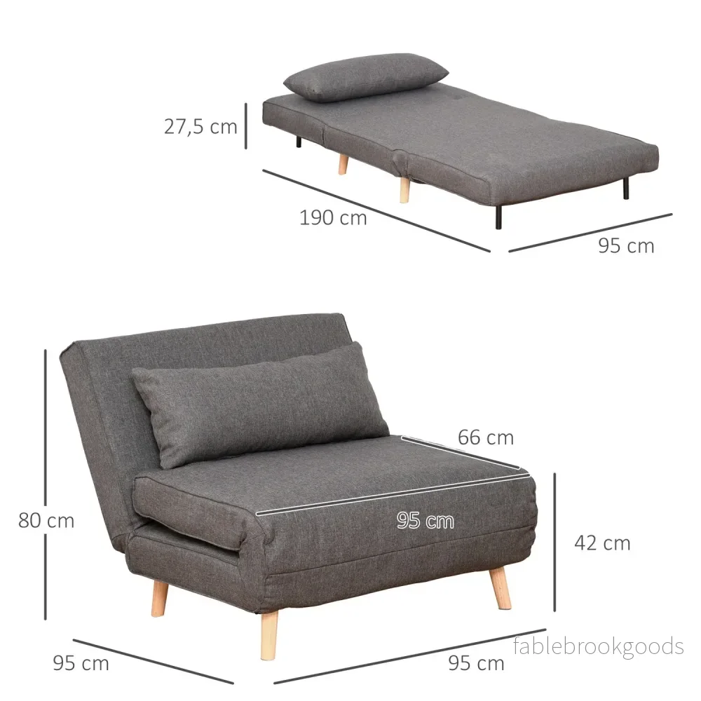 Grå hopfällbar bäddsoffa, enkelstorlek, justerbart ryggstöd - Bild 3