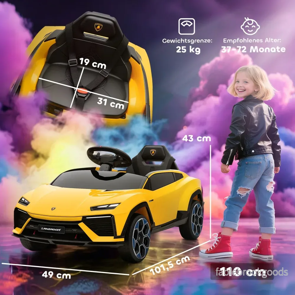 Elbil för barn 12V med fjärrkontroll, 2 motorer, gul - Bild 3
