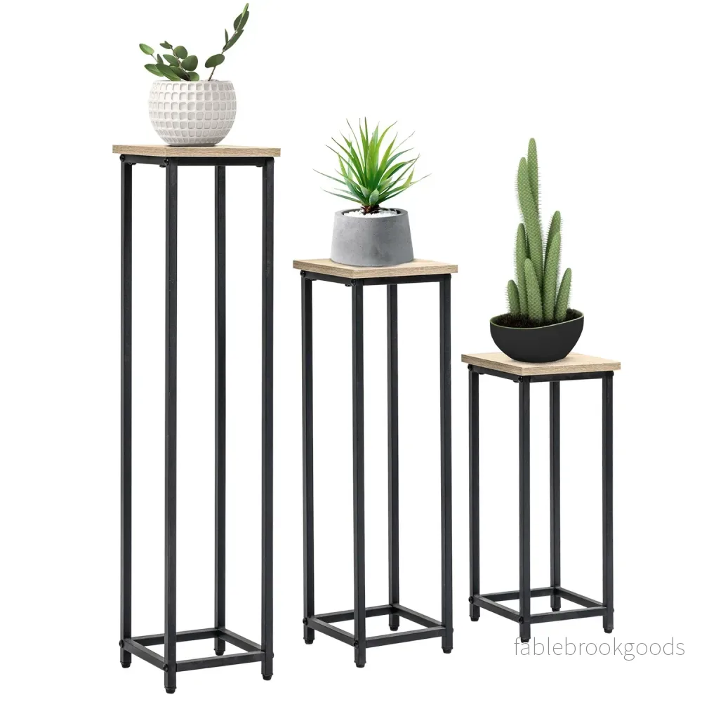 Plantställningsset i stål – 3-delad blomkrukhållare, svart & naturlig Plantställningsset i stål – 3-delad blomkrukhållare, svart & naturlig