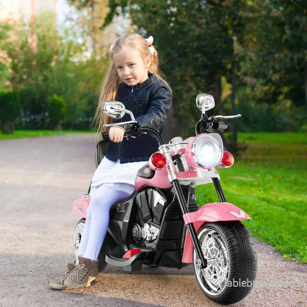 6V – barnmotorcykel med justerbar strålkastare och ljud Trehjulig elmotorcykel – Ljusrosa - Bild 3