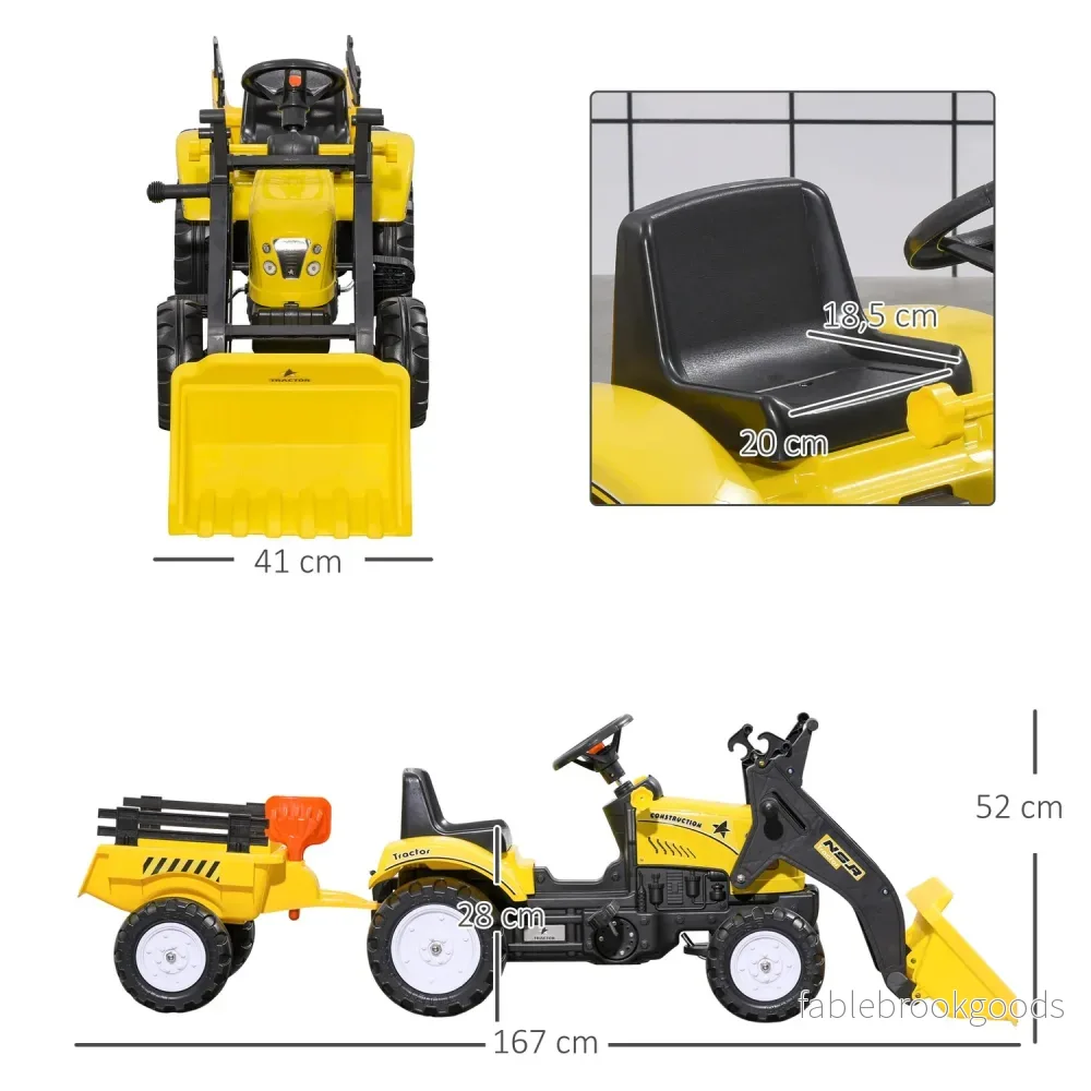 Gul pedaltraktor och släp för barn 3+ med spade - Bild 3