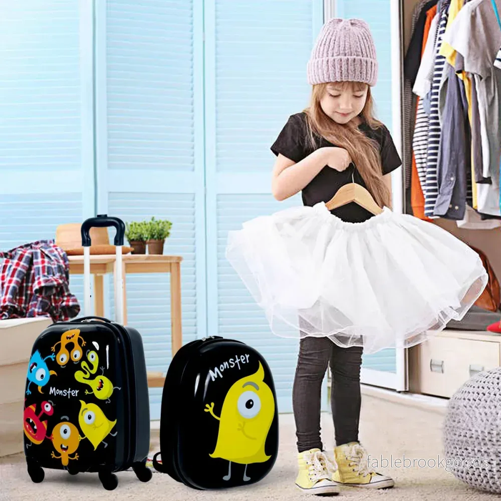 st – Barnbagage Monster Bild Reseväska Barnresväska + Ryggsäck – 2 – Svart