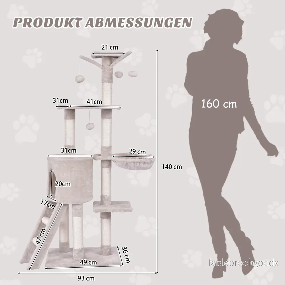 Klösträd – Kattträd med plattformar Katter Kattmöbler Klätterträd Aktivitetsträd – 140 cm – Beige - Bild 2