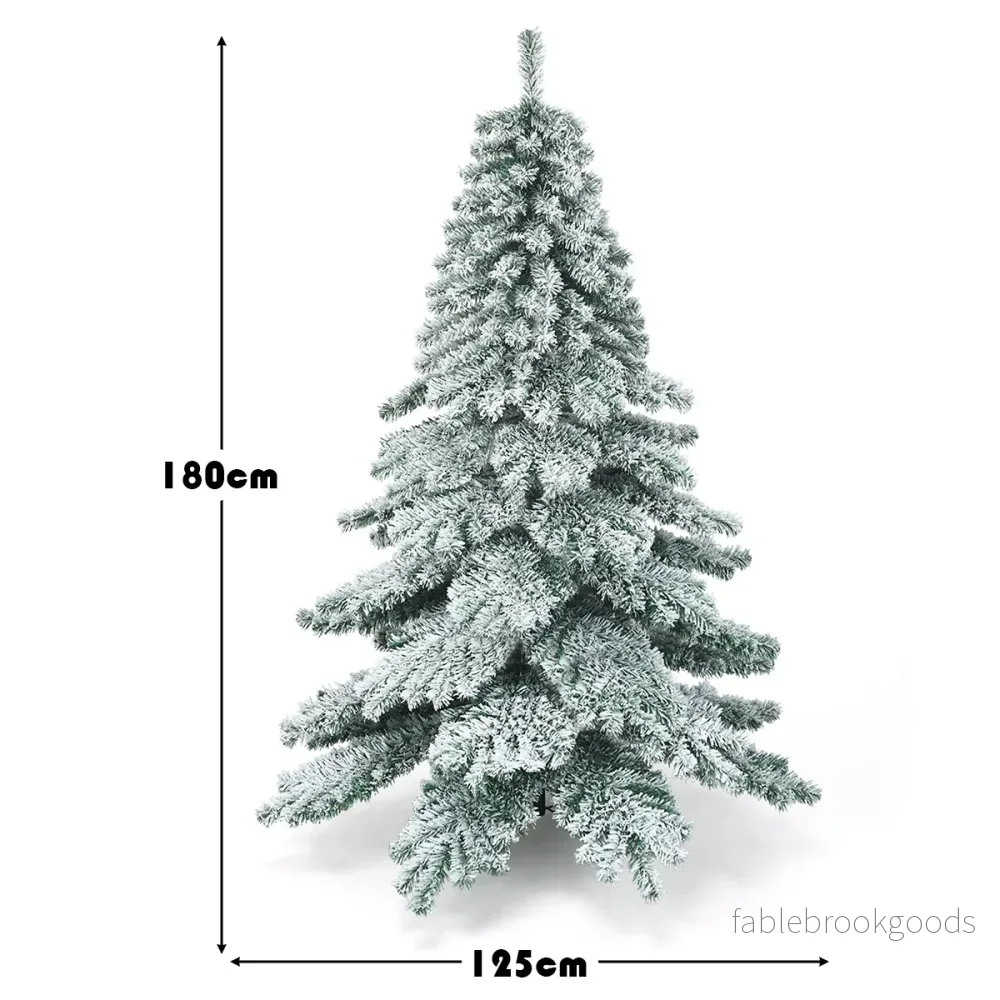Konstgjord – julgran med snöflingor PVC tips + – 180 cm – Grön och vit - Bild 2
