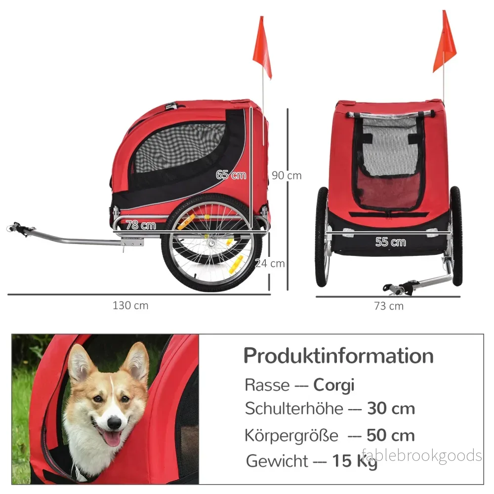 Hundcykelvagn – Röd/Svart, 130 x 73 x 90 cm - Bild 3