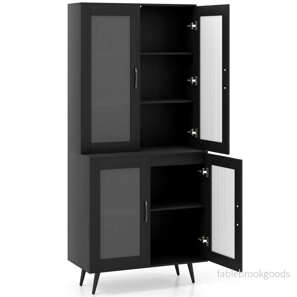 Kökskåp – höjd köksregal med transparenta dörrar och justerbar hylla – 178,5 cm 4 – Svart