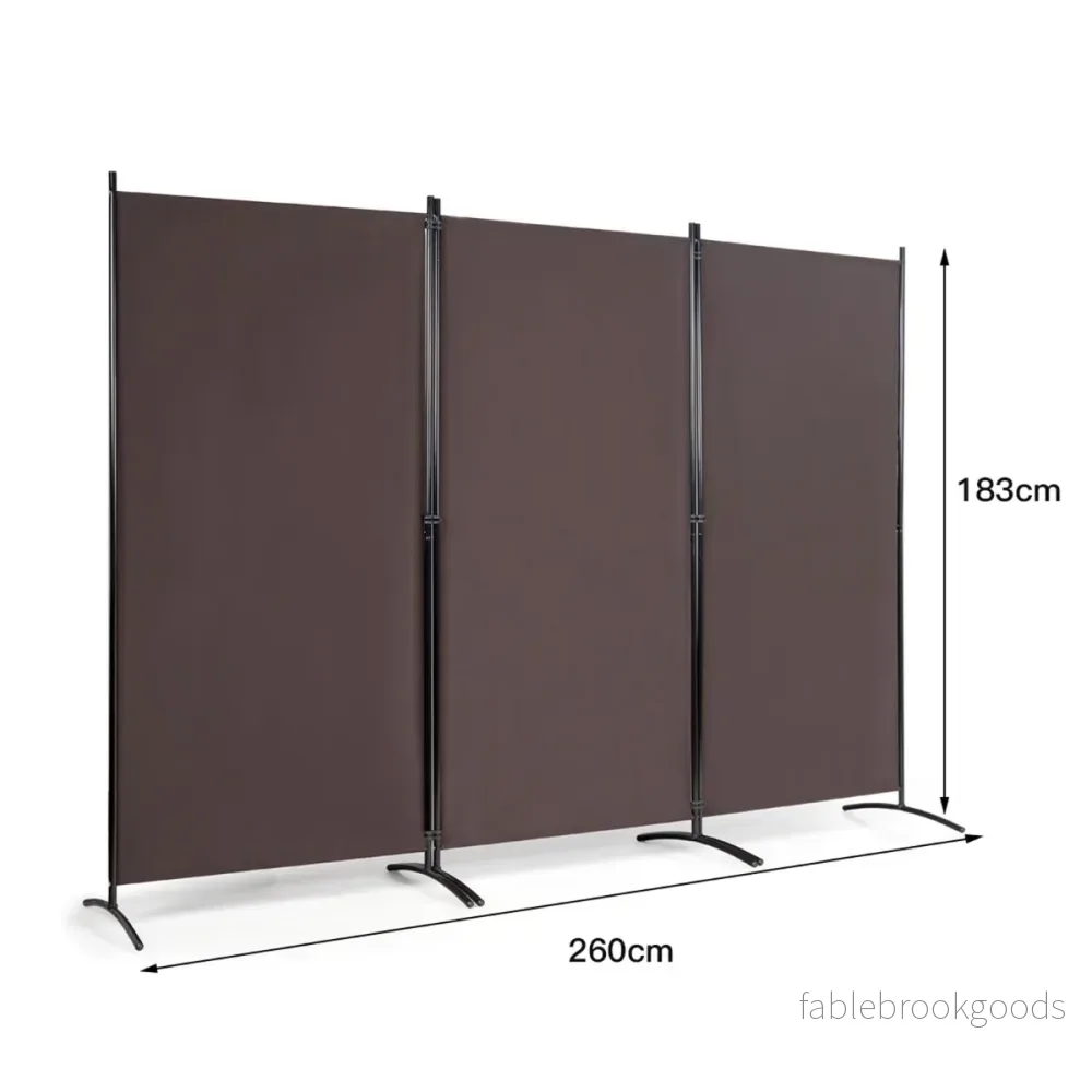 Rumsavdelare – med paneler robusta gångjärn och stålbas Fristående sekretessskärm – 3 260 x 183 cm – Kaffe - Bild 2