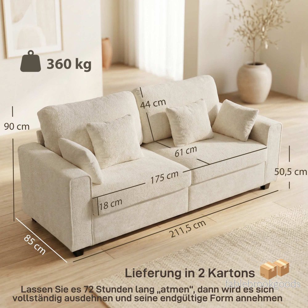 Beige 3-sitssoffa med sammetstyg och djup sits - Bild 3