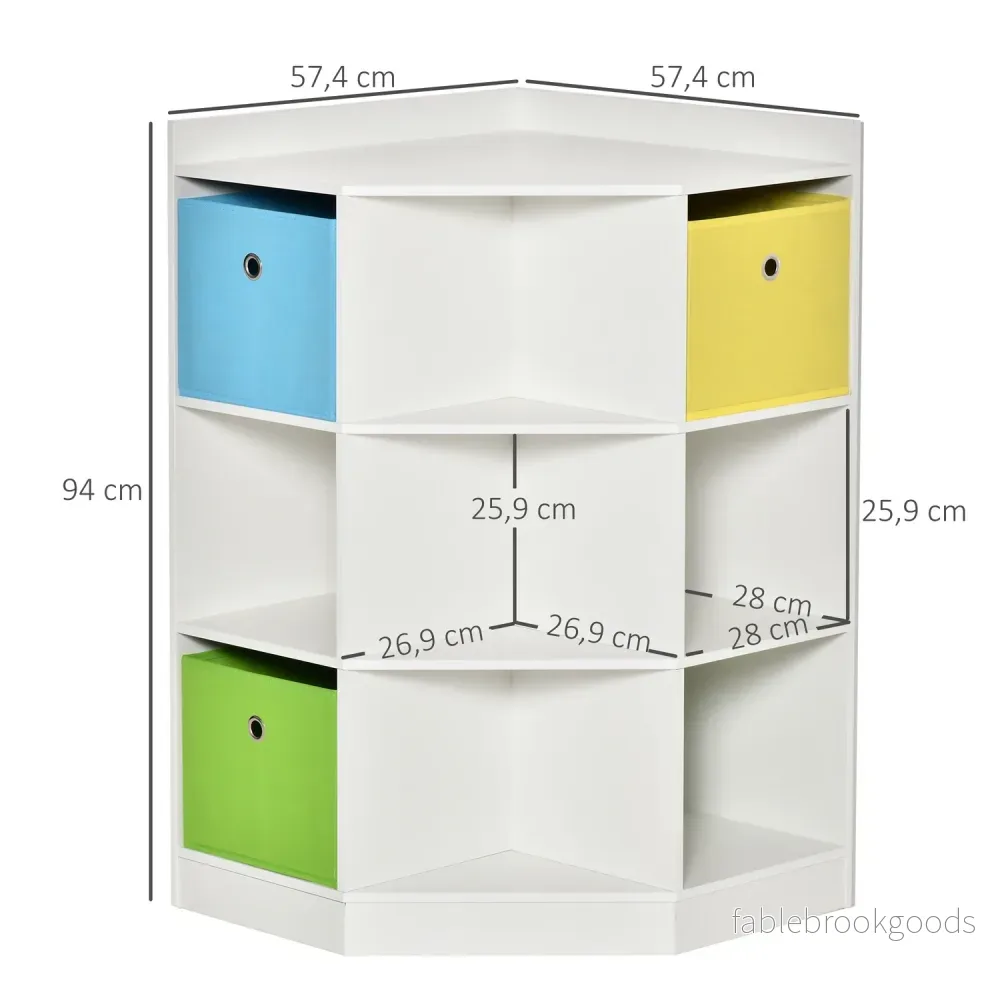 Förvaringshylla för barn, 3 tyglådor, MDF, vit - Bild 3