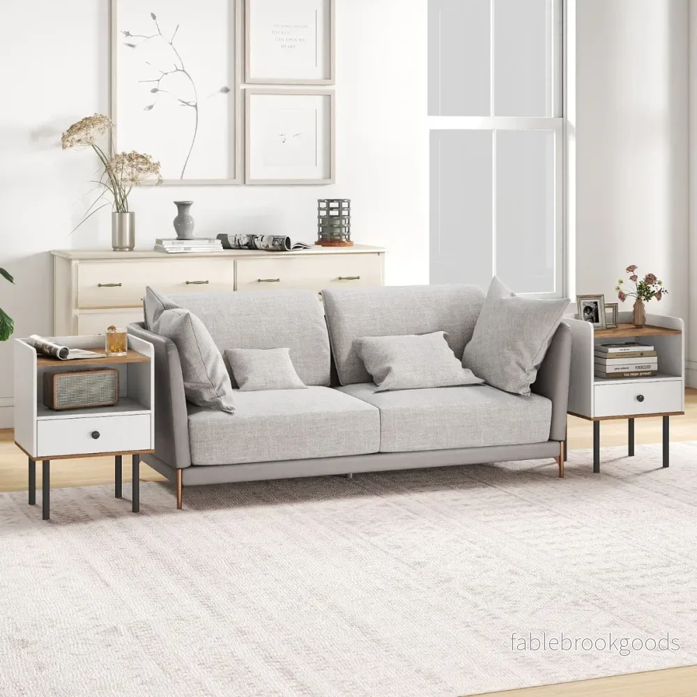 pack – Nattduksbord med Låda och öppen Förvaringsfack modern Soffbord Metallben – 2 – Vit - Bild 3