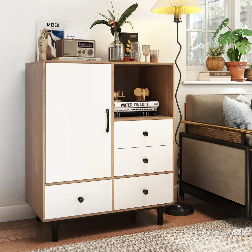 Buffet – sido bord medeltida modern förvaringsskåp med lådor och öppen hylla i – 4 – Natur - Bild 3