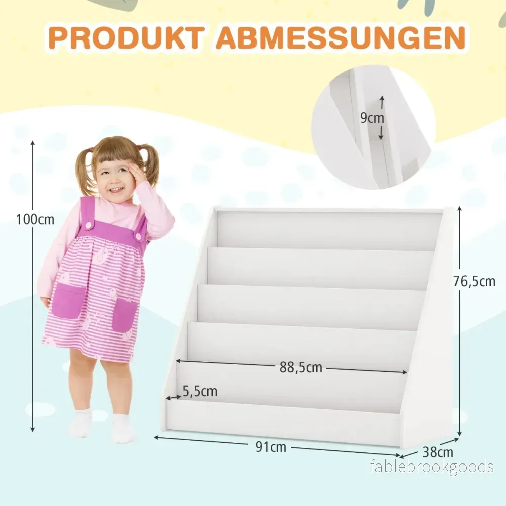 Barnhylla – med fack Barnbokhylla Tidningsställ Förvaringshylla – 5 – Vit - Bild 2