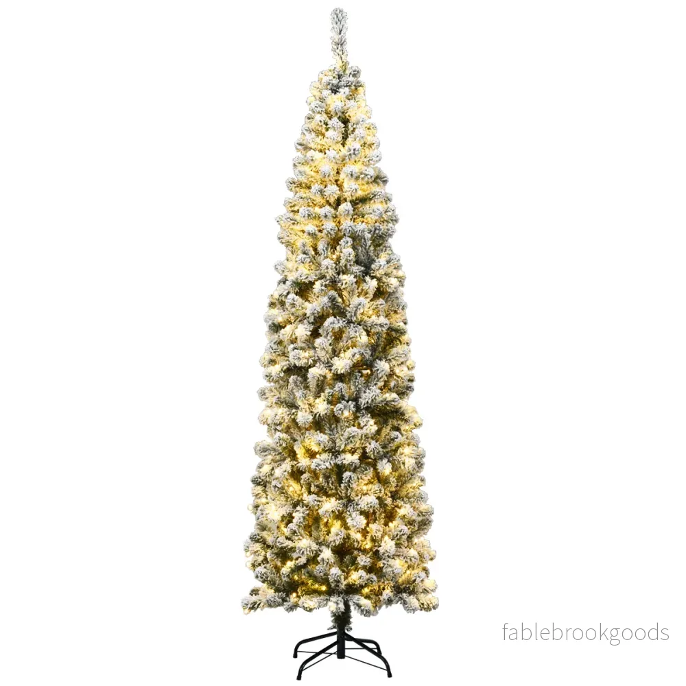 Julgran – med snö och varma vita LED lampor – 225 cm 350 – Grå och vit - Bild 2