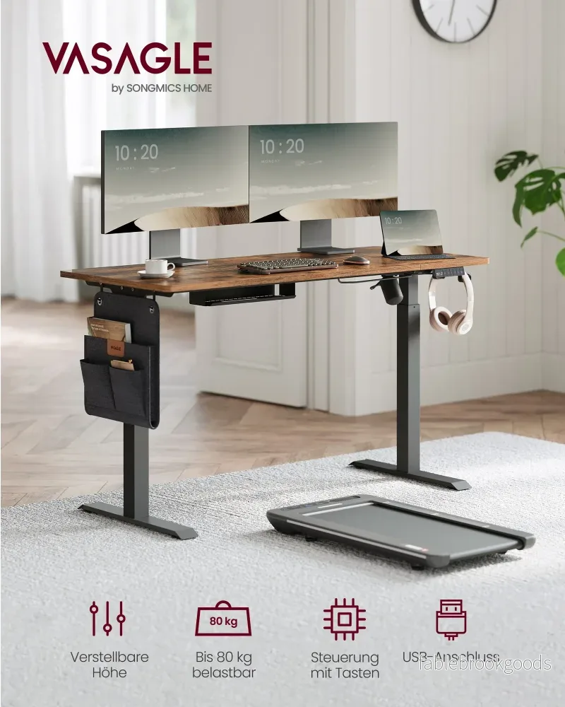 Elektrisch Zit-Sta Bureau - 140 x 60 cm - 4 Geheugenstanden - Vintage Bruin - Bild 2