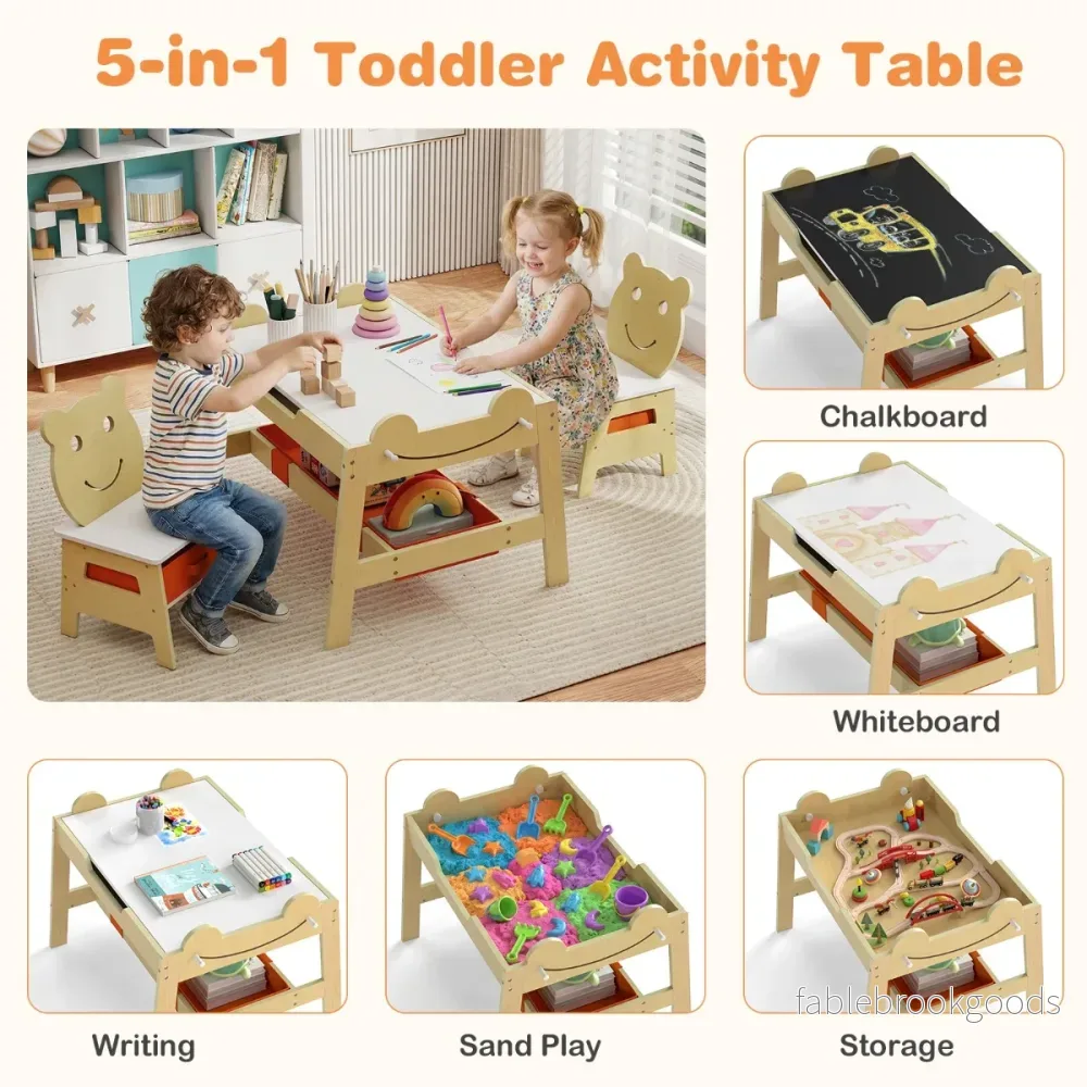 i – målbord med vändbar tavla och whiteboard barnsittgrupp i björnform förvaringsutrymme Naturfärgad – 5 1 – Natur - Bild 3