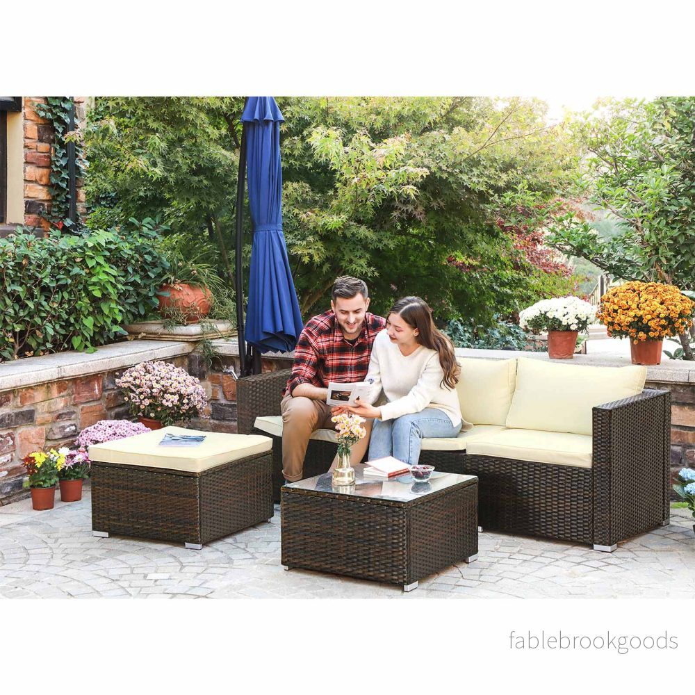 Trädgårdsmöbelset – Lyxig lounge med kuddar – Brun/Beige - Bild 2