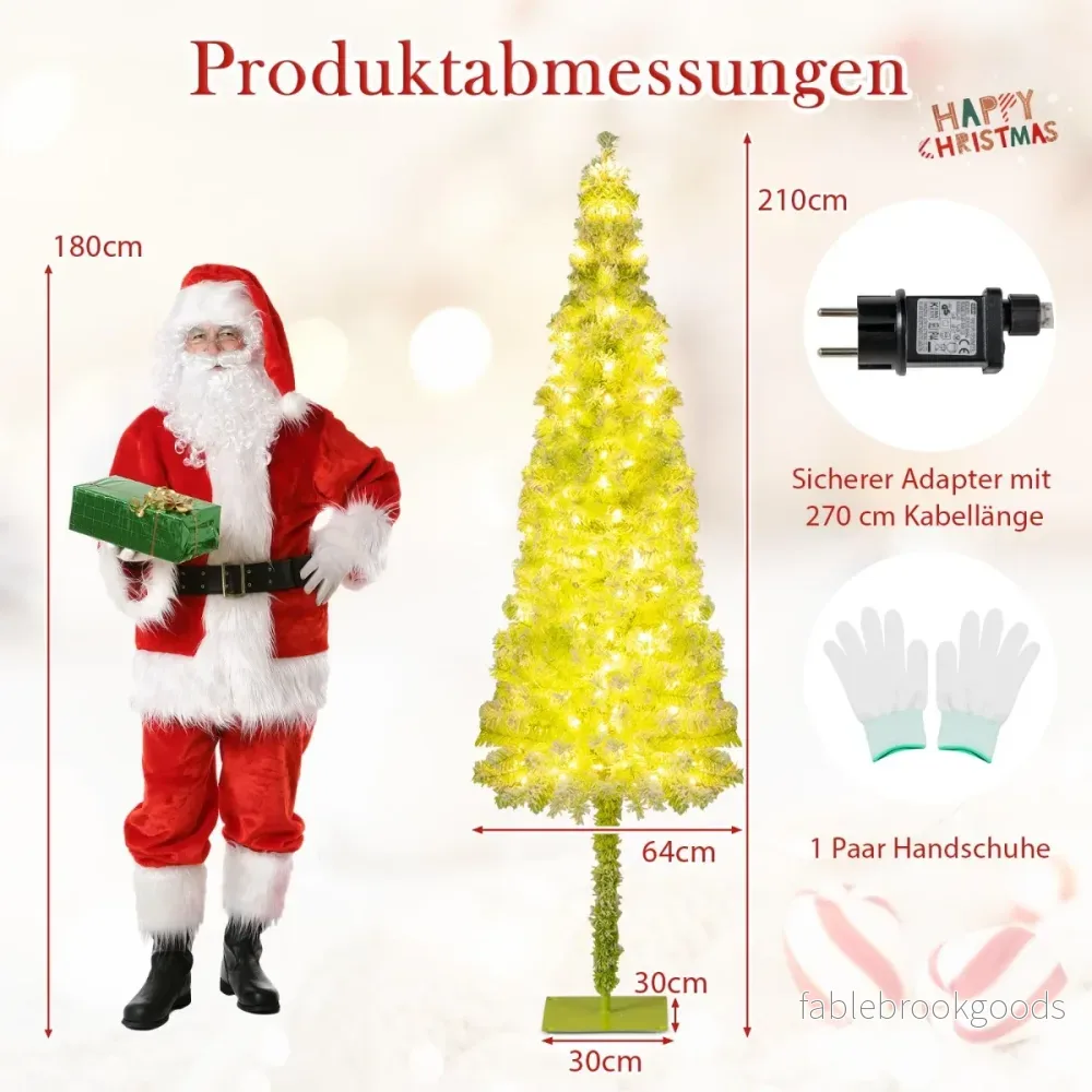 Konstgjord – julgran med belysning och snö böjbar topp – 210 cm – Grön - Bild 2
