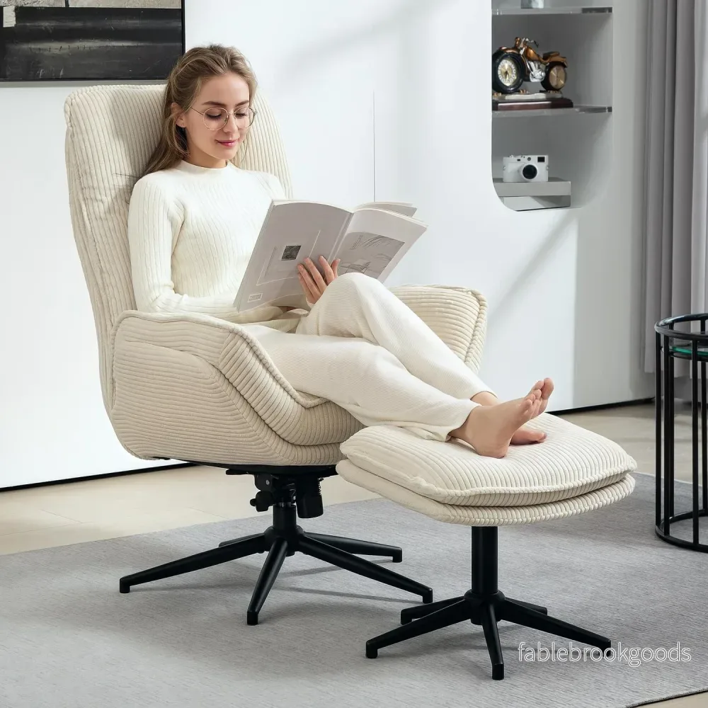 Liggstol Beige med 360° vridbar och pall - Bild 2