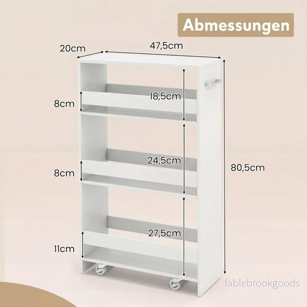 Smal – nischvagn på hjul, hyllor, köksvagn, serveringsvagn, ren – 4 20 cm – Vit - Bild 2