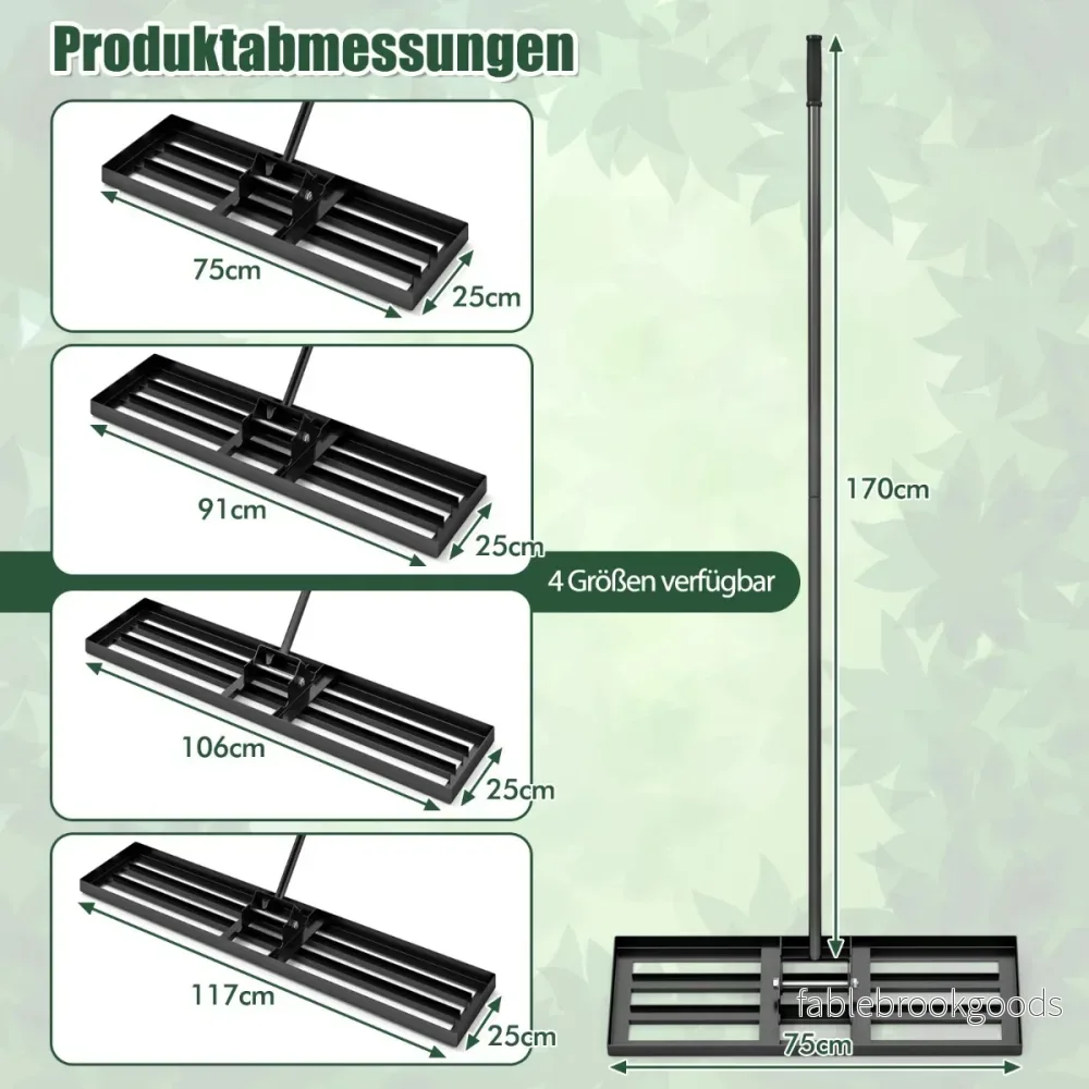 Metall – gräsmatta nivåkrattor med ergonomiskt handtag för mark gräskratta – 75 x 25 cm – Svart - Bild 2