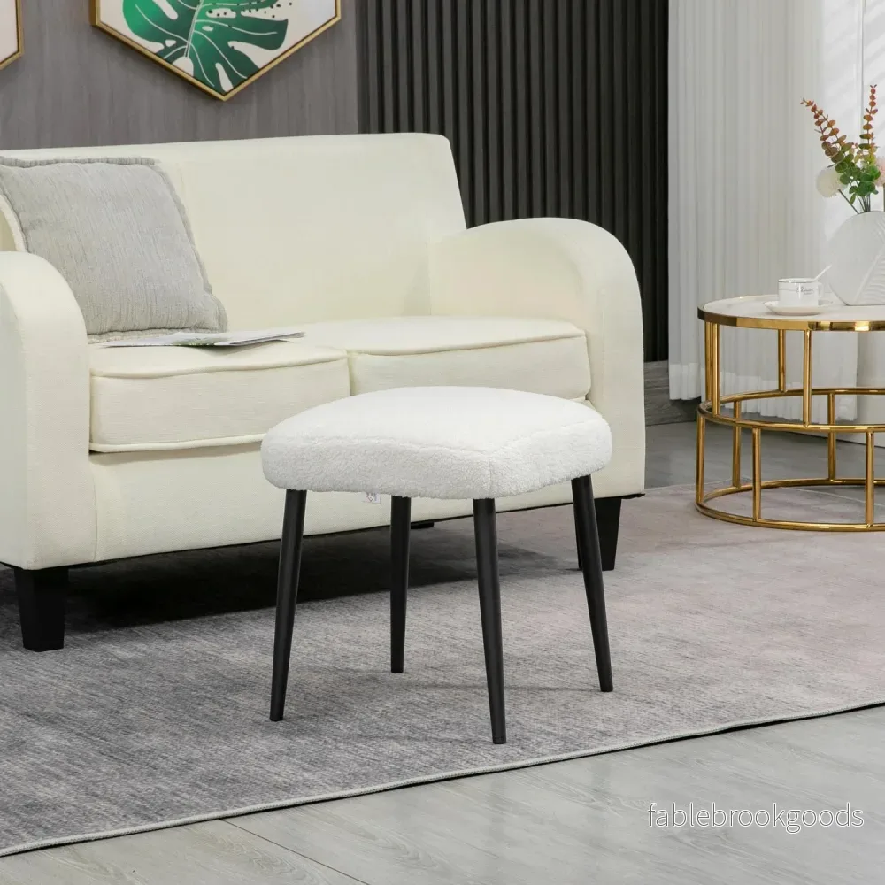 Cream Cashmere-look fotpall med stålben, 42x42x47cm - Bild 2