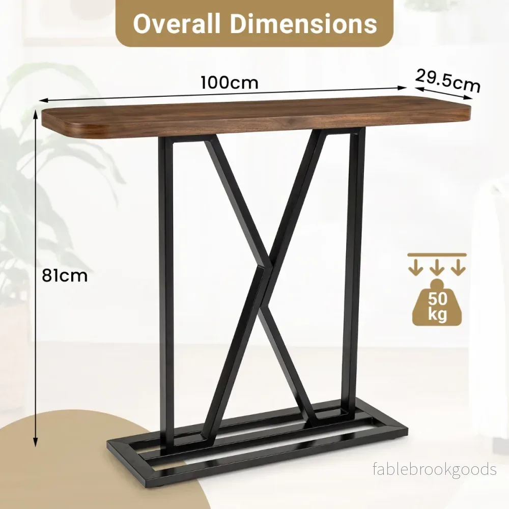 Konsollbord – rektangulär Hallområde med geometriskt Metallställ Rustikalt – 100 cm – Rustik brun - Bild 2
