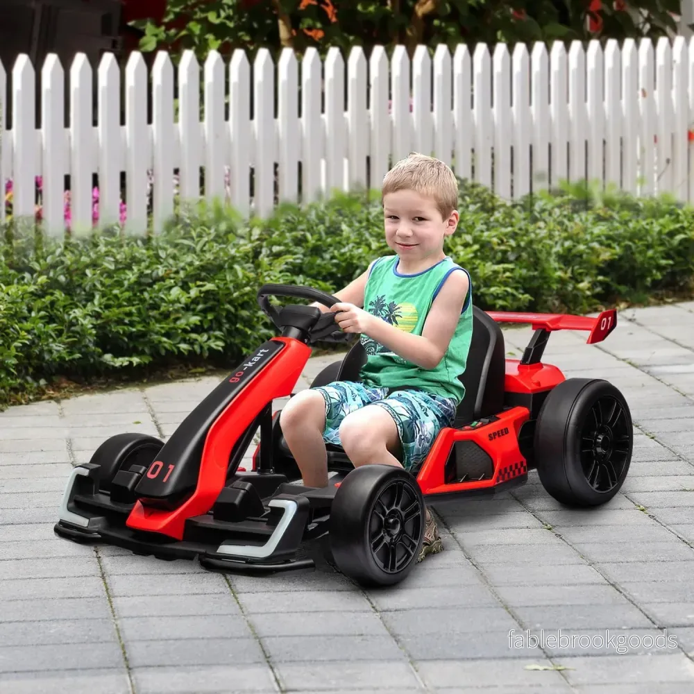 Gokart för barn, elkart med horn och musikfunktion, justerbart säte, upp till 12 km/h, plast, metall, röd - Bild 2