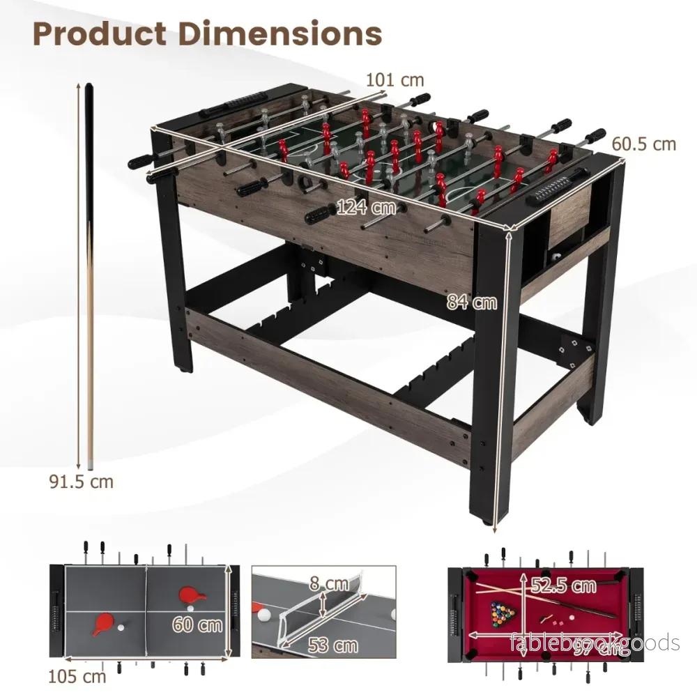 i – roterande spelbord tum med bordsfotboll biljard och bordtennis – 3 1 49 124 x 60,5 x 84 cm – Brun - Bild 2