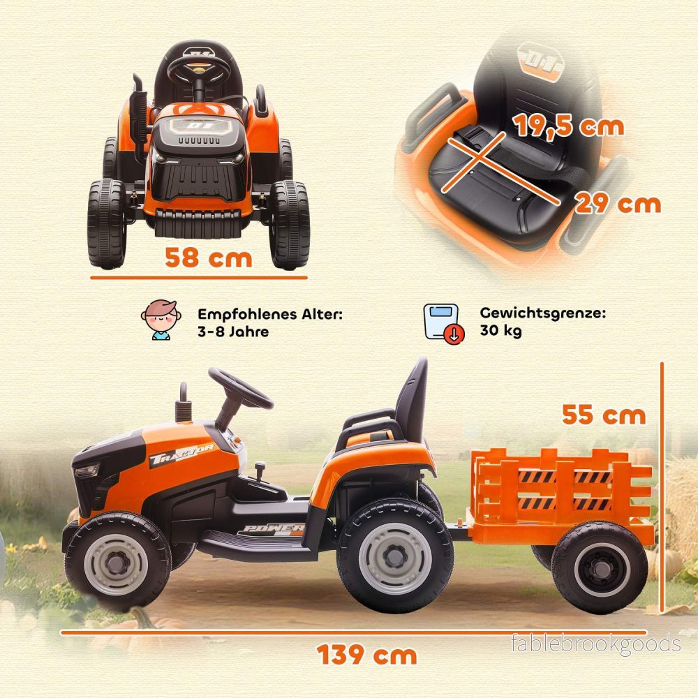 Elektrisk åktraktor för barn, fjärrkontroll, åldrar 3-8, orange - Bild 3
