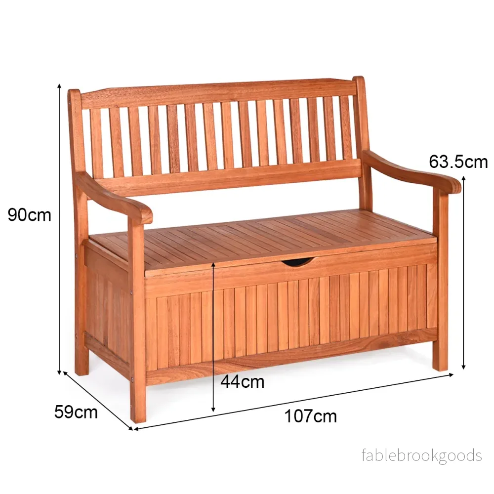 Trä – utomhusparksbänk Trädgårdsbänk Sittbänk med förvaringsutrymme Naturlig – 107 x 59 x 90 cm – Natur - Bild 2
