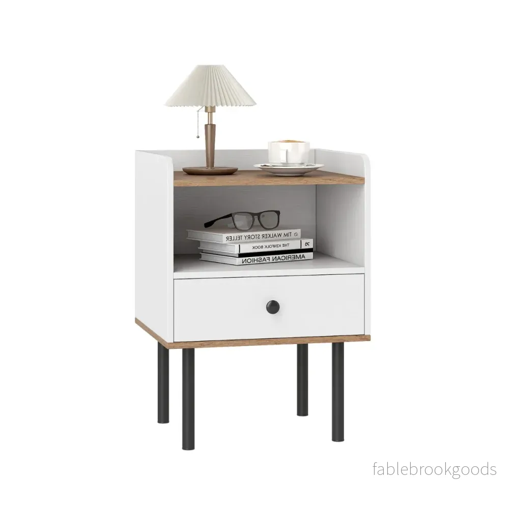 pack – Nattduksbord med Låda och öppen Förvaringsfack modern Soffbord Metallben – 2 – Vit