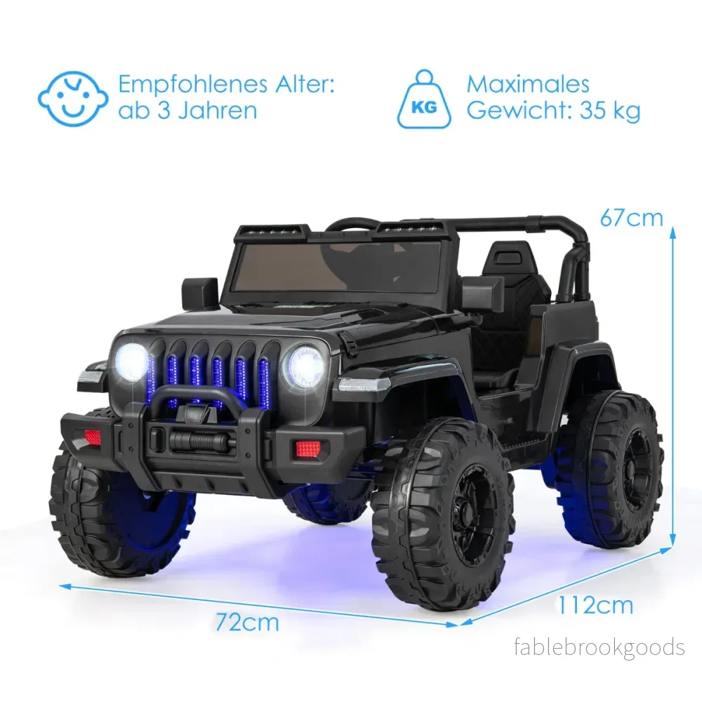 12V – barns sits elbil med fjärrkontroll och signalhorn strålkastare – 1 – Svart - Bild 2