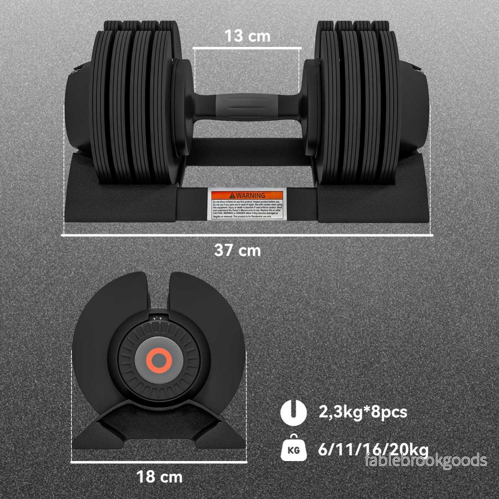 Justerbart hantelset, 6–20 kg med halkfritt grepp - Bild 3