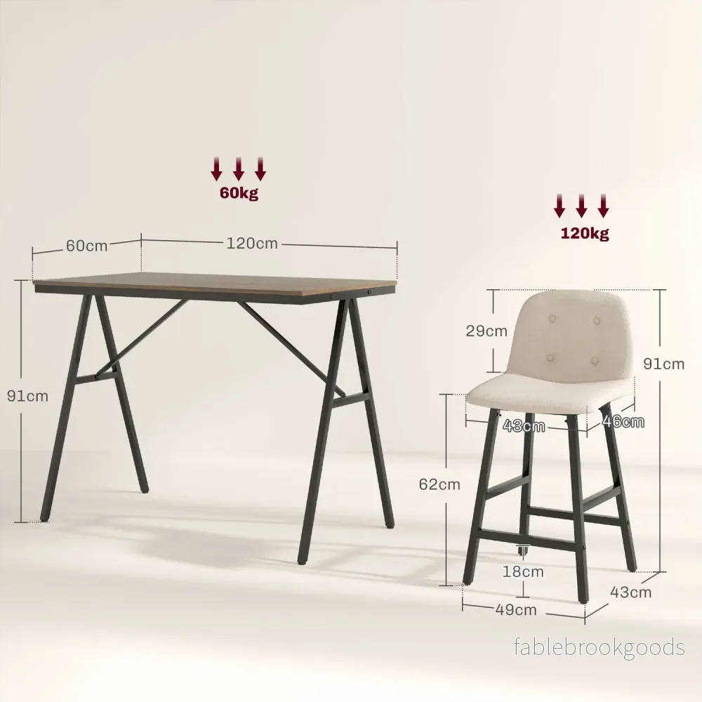 Barbordsset med pallar, 5-delat, stål, beige, 120x60x91 cm - Bild 3