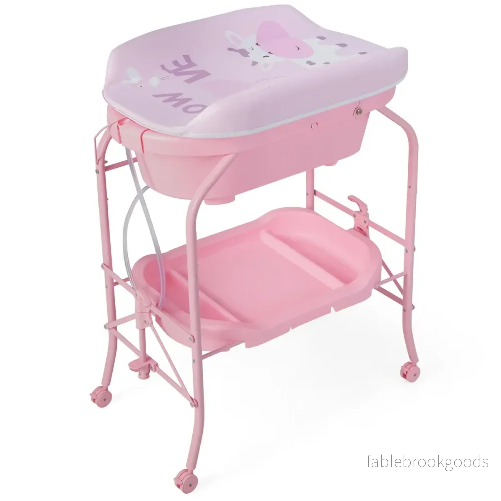 i – Fällbar Skötbord med Badkar Bärbar Skötkommod Skötbädd – 4 1 – Rosa