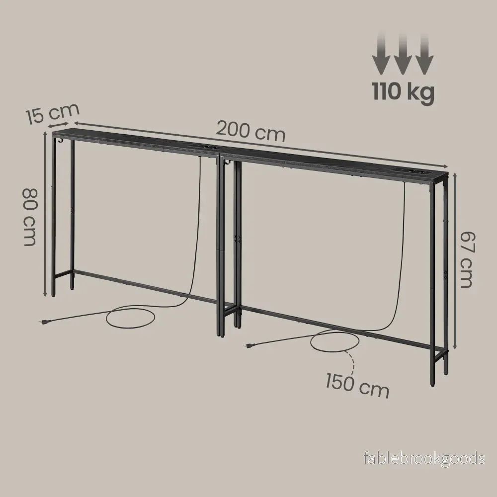 Sidetable - Smal met Stopcontact - Antracietgrijs, inktzwart - 100 x 15 x 80 cm - Bild 3