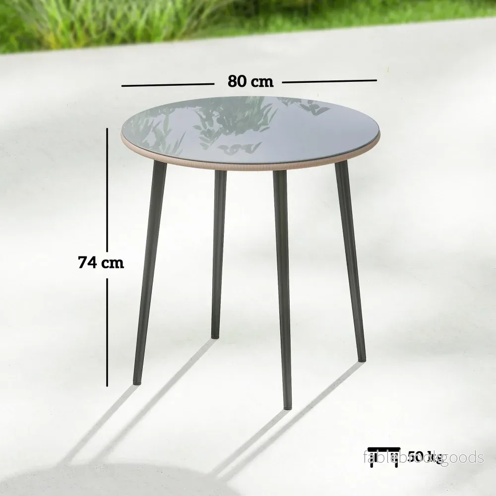 Runt matbord för utomhusbruk, 80 cm, glas och rotting - Bild 3