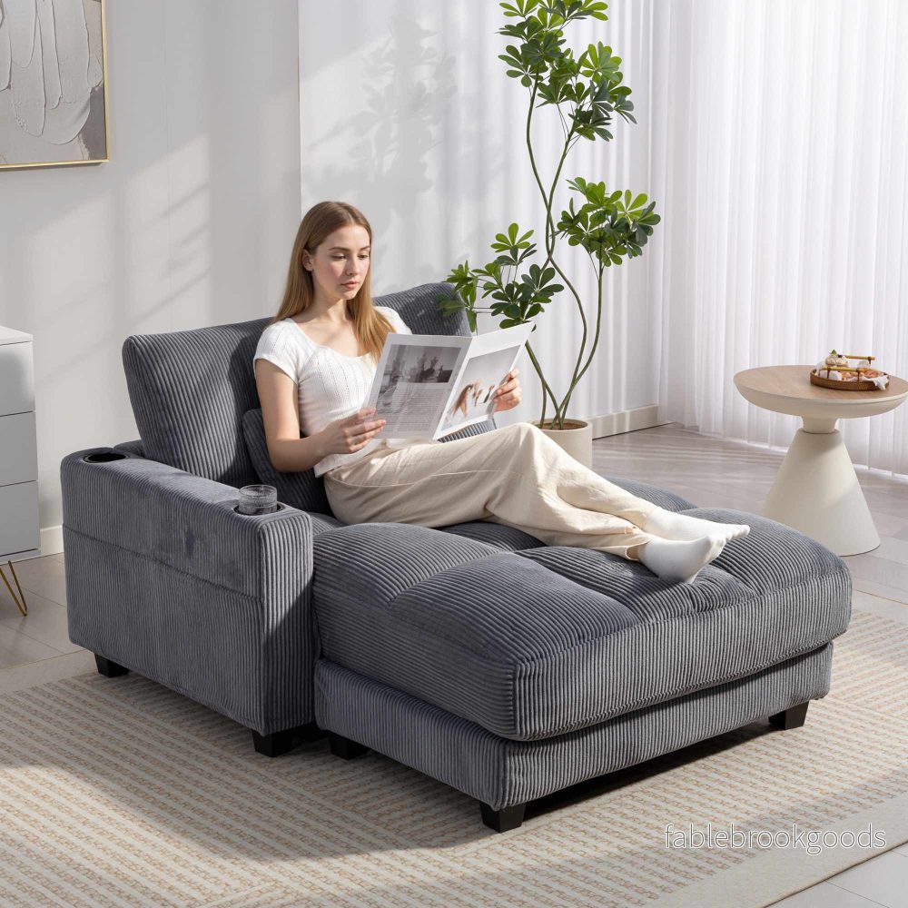 Bäddsoffa med mugghållare, djup sits, mörkgrå sladd - Bild 2