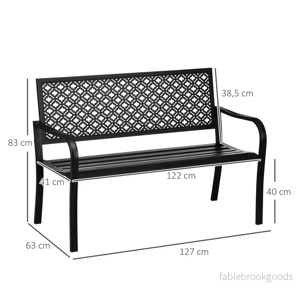 2-sits trädgårdsbänk i stål med armstöd, blommönster - Bild 3