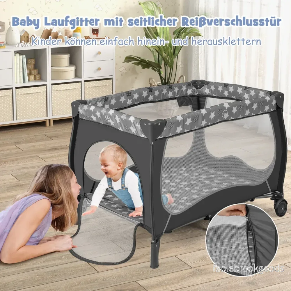 I – babysäng Bärbar spjälsäng Resesäng med hopfällbar madrass – 5 1 102 cm x 72 cm x 74 cm – Mörkgrå - Bild 3