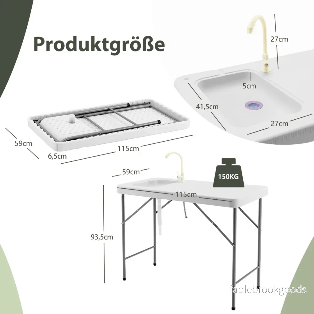 Fiskrengöringsbord – Bärbar fiskfilé och jaktstation med avloppsslang för diskbänk – Vit - Bild 2