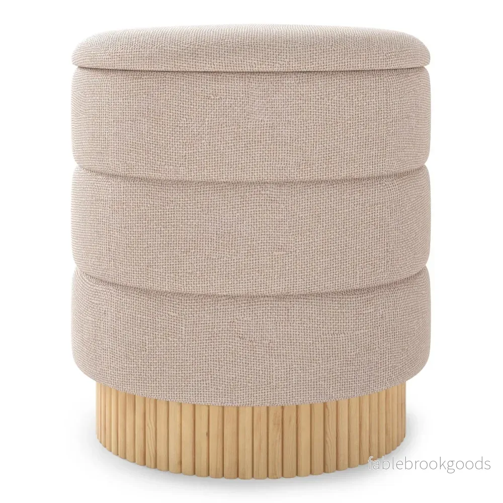 Modern – rund pall med förvaringsutrymme Chenille avtagbart lock – 355 L – Beige