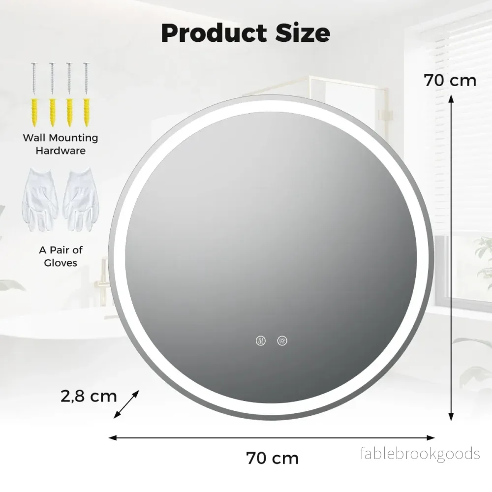 Rund – LED belyst spegel med justerbar ljusstyrka – 70 cm – Silver - Bild 2