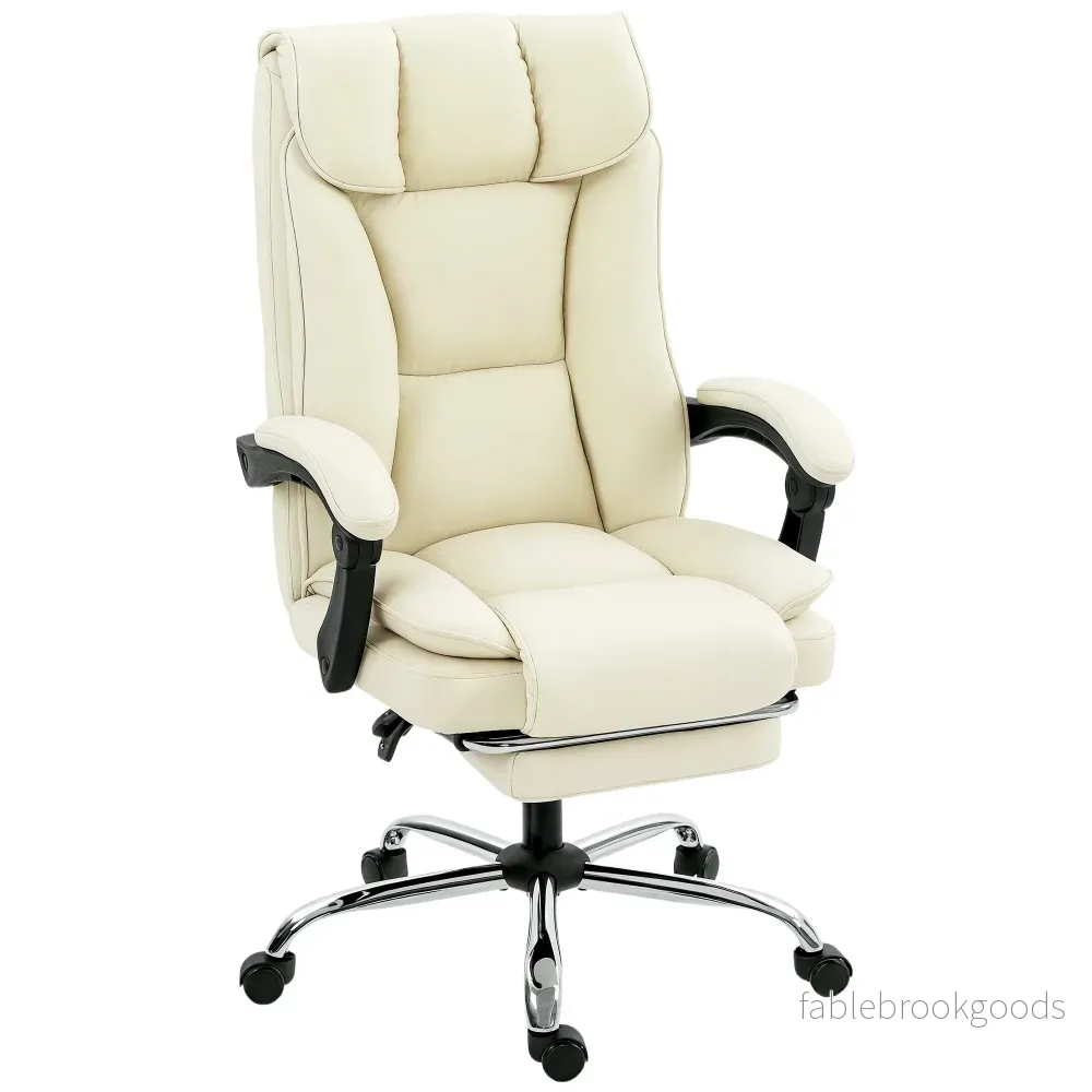 Ergonomisk kontorsstol med fotstöd, konstläder, beige/svart