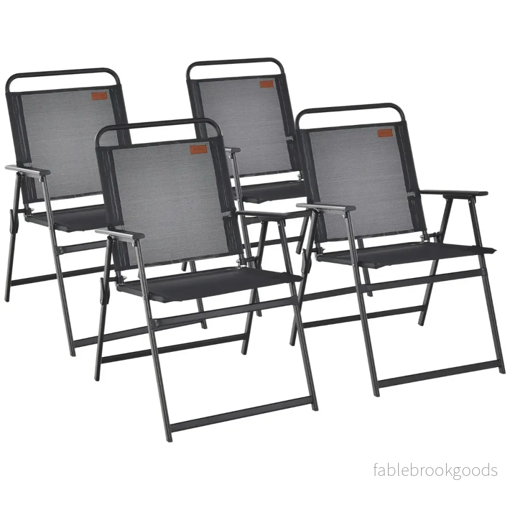Set – med trädgårdsstolar armstöd och ryggstöd andningsbara sätesfällbara – 4 – Svart - Bild 3