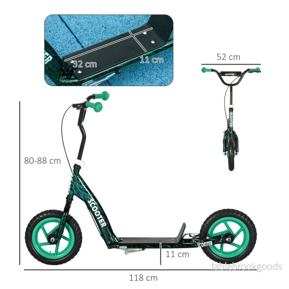 Justerbar barnsparkcykel med broms, stativ, stål, grön - Bild 3