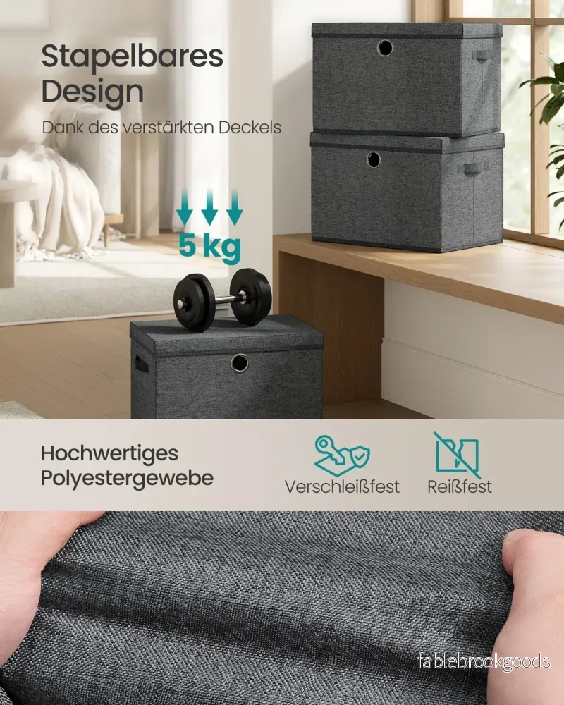 Opbergdozen - 43 x 30 x 30 cm - Set van 3 - Leigrijs - Maximale draagkracht per doos 5 kg - Bild 3