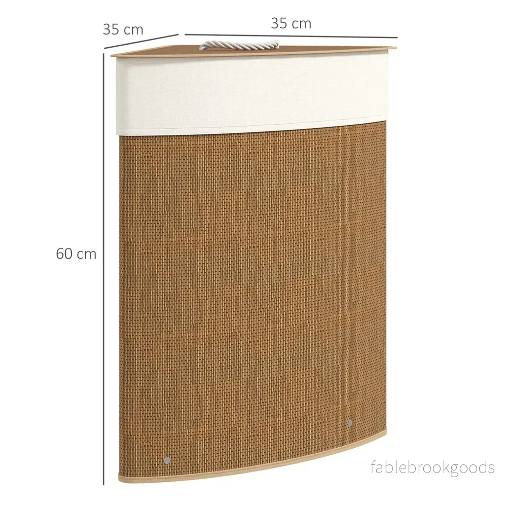 Hörntvättkorg, bambuväv, 55 liter, tygpåse, metallram, brun - Bild 3