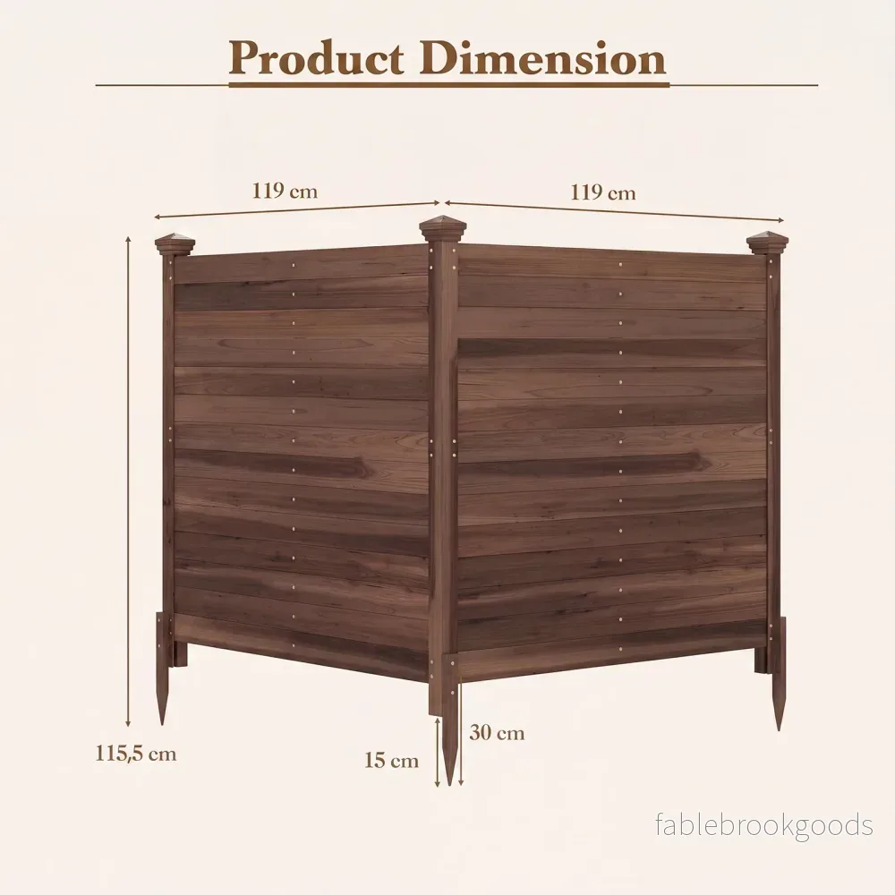 Tvådelad – skyddshäck trädgårdshäck av gran utomhus trähäck med tre stolpar – 119 x 119 cm – Brun - Bild 2