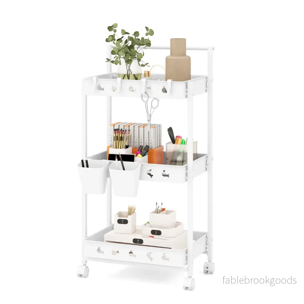 Rullvagn – med nivåer Serveringsvagn hjul Köksvagn hängande koppar – 3 2 42 x 29 x 83 cm – Vit - Bild 2